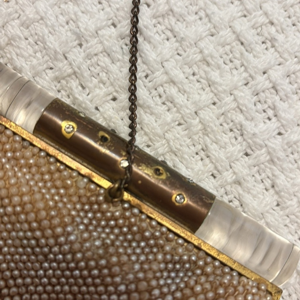 Vintage Hand Beaded Clutch by Josef satin interior lucite & metal opening - Picture 8 of 15